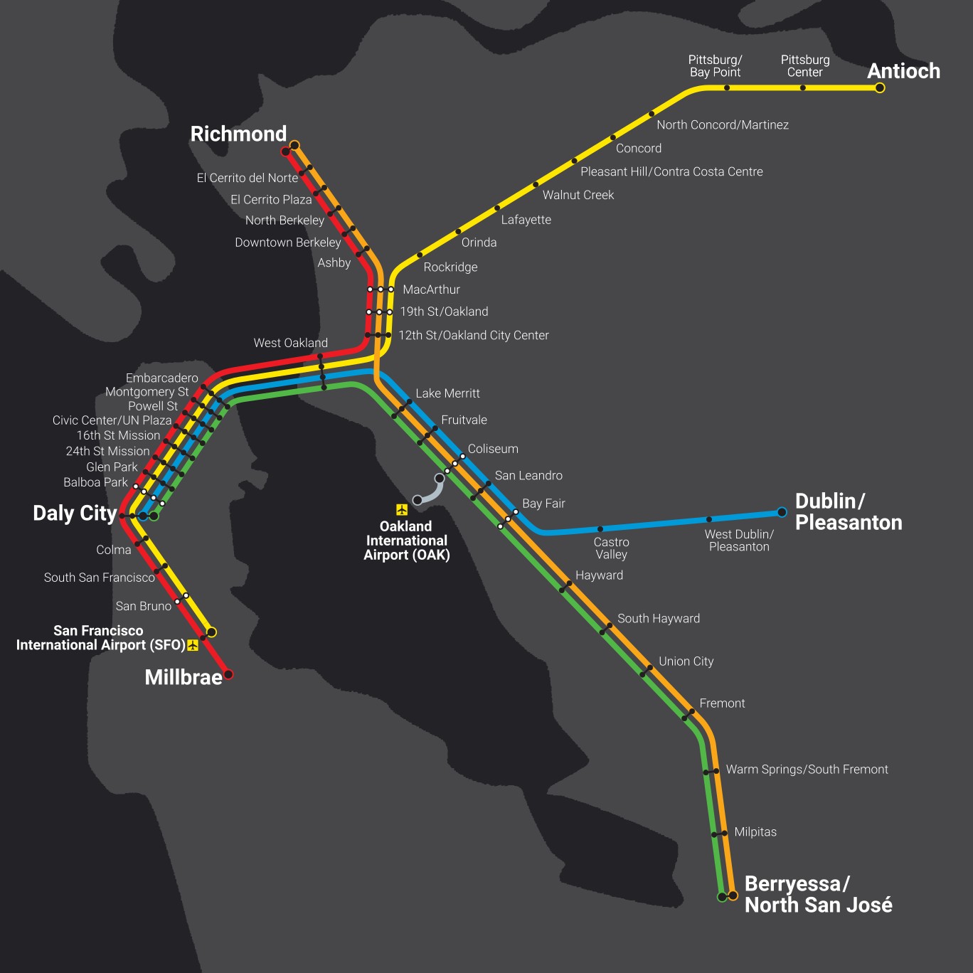 Current BART service map